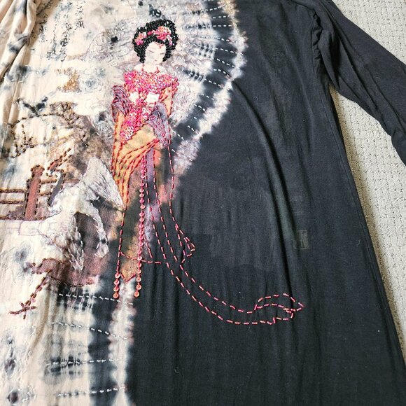 Talk of the Walk Cardigan Womens 1X Beaded Sequin Geisha Girl Tie Dye Duster - Picture 9 of 16